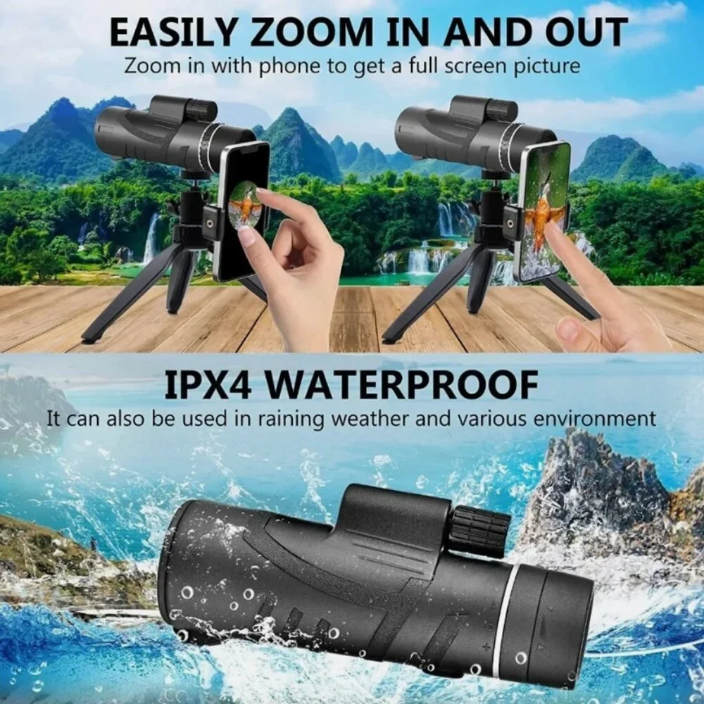 80x100 Telescope Monocular with Smartphone Adapter and Tripod